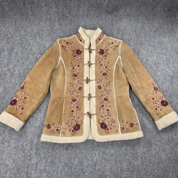 St. John's Bay Jackets & Blazers - St Johns Bay Jacket Womens Large Embroidered Floral VTG 90s Phoebe Friends Boho